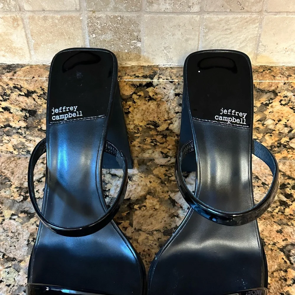 Jeffrey Campbell Hustler Platform Sandal Patent Black Leather Women‎ Size 11